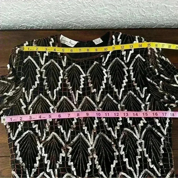 Vintage Laurence Kazar silk beaded sequin‎ party dress size medium - Picture 12 of 13